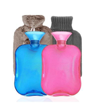 Hot Water Bottle (2 Liter), 2 Pack Hot Water Bag for Pain Relief, Menstrual Cramps, Neck and Shoulders, Hot Cold Pack for Hot and Cold Therapy and Feet Warmer,Silicone Hot Water Bottle with Soft Cover