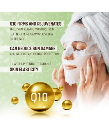 Q10 Mask Set of 10 - 100% natural formulation with powerful Q10 enzyme. Reduces sun damage for a glamorous glow deep hydration - Buy Online on GoSupps.com