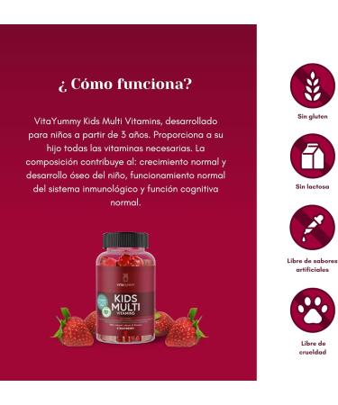 VITAYUMMY Kids Multivitamin Gummies for Kids Berry Flavor | Rich in Vitamin A C D E & B12 | Natural Gelatin-Free & Vegetarian | Manufactured in Germany | 60 Gummies 1 Month Supply - Buy Online on GoSupps.com