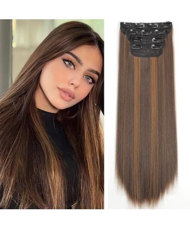 YDDM Hair Extensions Clip in Extensions smooth hair extension with clips full of heads like real hair hair exension clips cheap clip extensions synthetic hair part for women (20 inch 4pcs) 20 inch-straight 8H27#