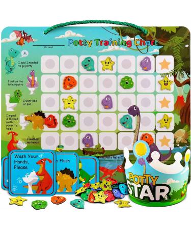 Potty-Training-Chart-with-35 Reusable Magnetic-Stickers. A Dinosaur Potty Chart That Reward Toddlers  Motivational Toilet Potty Training Stickers Chart for Boys & Girls (Dinosaurs) dinosaur pottychart