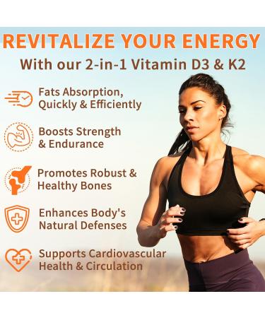 D3 K2 Vitamin 10000 IU - 240 Virgin Coconut Oil Softgels 2 in 1 Vitamin D & K Complex Supplement Softgel - Immune Support and Calcium Absorption Bone and Heart Health (240 Count (Pack of 2)) 1 Count (Pack of 240) - Buy Online on GoSupps.com