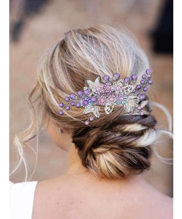 IYOU Pearl Wedding Hair Combs Purple Butterfly Bridal Sides Comb Flower Bridesmaid Bride Hair Accessories for Women - Buy Online on GoSupps.com