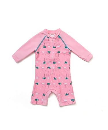 Bonverano Baby Girls UPF 50+ UV Protection One Pieces Sunsuit with Sun Cap(Pink Coconut 3-6Months) 3 Months Coconut Tree - Buy Online on GoSupps.com