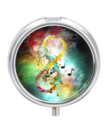 Pill Box Pill Case 3 Compartment Travel Pill Box Abstract Music Symbol Printing Small Pill Box Portable Medicine Pill Case Pill Organizer for Purse & Pocket for Travel Handbag (Round)