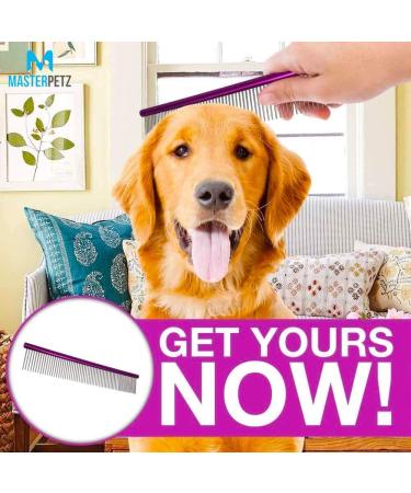 10-Inch Pet Comb with Rounded Stainless Steel Teeth for Comfortable Grooming - Purple - Buy Online on GoSupps.com