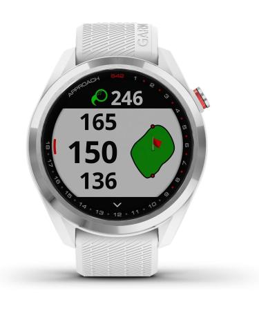 Garmin Approach S42 GPS Golf Smartwatch | Lightweight 1.2 Touchscreen | 42k+ Preloaded Courses | Silver Ceramic Bezel | White Silicone Band - Buy Online on GoSupps.com