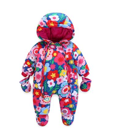 Baby Boys Winter Hooded Romper Snowsuit with Gloves Booties Cotton Jumpsuit Outfits 3-24 Months E 3-6 Months