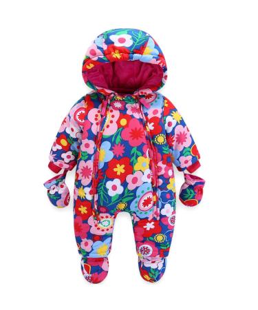 Baby Boys Winter Hooded Romper Snowsuit with Gloves Booties Cotton Jumpsuit Outfits 3-24 Months E 12-18 Months