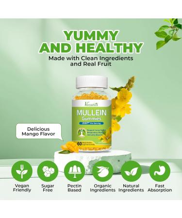 Mullein Gummies, Mullein Leaf Extract with Bromelain, Quercetin, Pine Bark Support Lung Cleanse for Healthy Breathing, 60ct Mango 60 Count (Pack of 1) - Buy Online on GoSupps.com