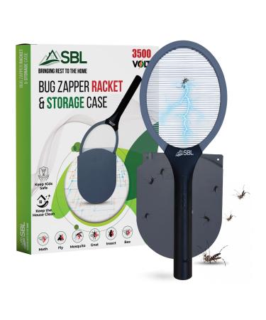 SBL Home Fly Swatter Electric Fly Swatter Racket, Electric Mosquito Swatter, Bug Zapper Racket, Electric Fly Bat with Patented Wall Case, Gray, Black