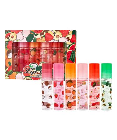 Rubu22a 6 Pack RollOn Lip Balm Fruit Flavored Lip Gloss Set Long Lasting Moisturizing Lip Balm Transparent NonToxic Kid Friendly 6