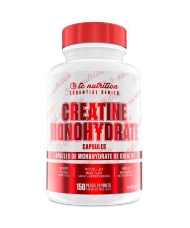 TC Nutrition Creatine Monohydrate Capsules - 150 Capsules x 1000 mg (3-5 g Serving) - Pure Creatine Pills for Increased Strength Muscle Growth Improved Endurance & Performance - Post Workout Muscle Builder For Men & Women