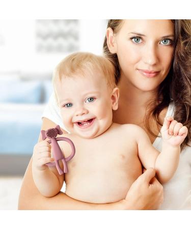 Vicloon Baby Bite Toys - 2 Pack Silicone Dental Aids BPA-Free Chew Rings for Gums Pink Elephant & Brick Red Perfect for 3 Months+ - Buy Online on GoSupps.com