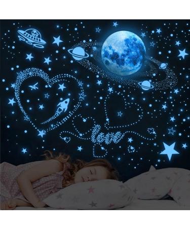 1134PCS Glow in The Dark Stars and Moon Stickers - DIY Luminous Rocket and Planets Wall Decor for Kids Bedroom - Green (Blue) - Buy Online on GoSupps.com