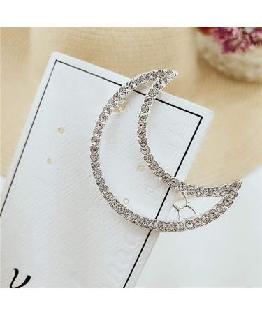 Silver Rhinestone Crystal Geometric Stars Moon Hair Clip Set - Fashion Woman Hollow Side Barrettes Hairpin Accessories - Buy Online on GoSupps.com