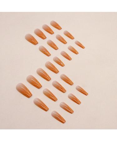 MISUD Coffin Press on Nails - 24 pcs Glossy Orange Ombre Ballerina Acrylic Nails with Glitter Design - Long False Nails for Stunning Looks - Buy Online on GoSupps.com