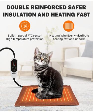BurgeonNest Pet Heating Pad for Dogs Cats 18 x 16 Inch - Adjustable Temperature Electric Heated Pet Bed Warmer Blanket with Timer and Auto Power-Off in Khaki - Buy Online on GoSupps.com