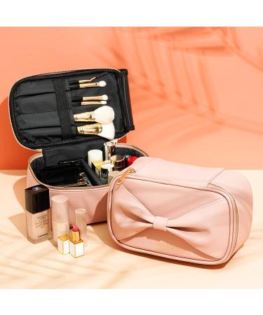 ROWNYEON Cute Travel Makeup Bag with Bow-knot Handle | Portable Waterproof Toiletry Pouch in Pink - Buy Online on GoSupps.com