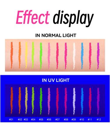 Colored Eye Liner Set UV Fluorescent 12 Colors Liquid Liner Waterproof Quick-Drying Long-Lasting Highly Pigmented Festival Accessories for Music Festivals - Buy Online on GoSupps.com