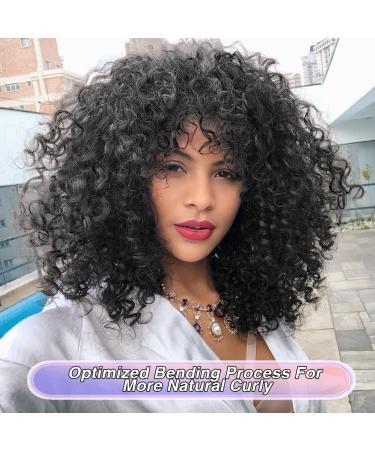 14 Soft Curly Afro Wig with Bangs for Black Women | Premium Synthetic Curly Full Wig for Daily Use - Natural Black 1B - Buy Online on GoSupps.com