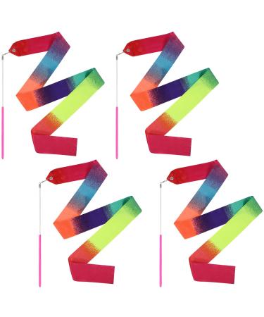 SAVITA 4pcs Dance Ribbon, 39.4 Inch Gymnastics Ribbon Streamers with Ribbon Dancer Wand, Twirling Ribbons for Kids Girls Dancing Training Birthday Party Favors