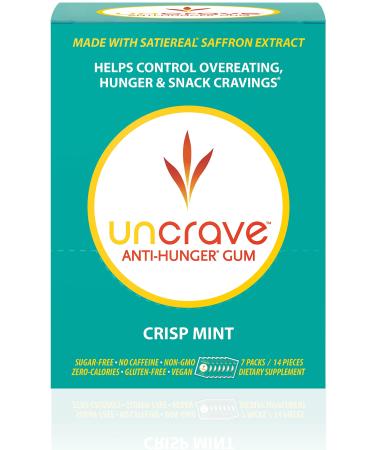 UnCrave Anti-Hunger Gum with Satiereal Saffron Extract - Control Compulsive Snacking, Overeating and Cravings for Healthy Weight Management - Improve Mood - Crisp Mint, Box of 7 Packs crisp mint 2 Count (Pack of 7)