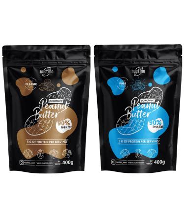Nustino Beurre de Cacahu te en Poudre Pack de 2 | Classic 400g & Pure 400g | Riche en Prot ines | Faible en Mati res Grasses | Sans Additifs
