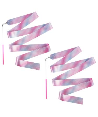 SAVITA 2pcs Sparkling Dance Ribbon, 78.7 Inch Gymnastics Ribbon Streamers with Ribbon Dancer Wand, Twirling Ribbons for Kids Girls Adults Dancing Training Birthday Party Favors