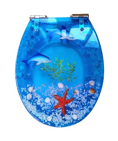 Soft Close Toilet Seat Round Slow Close Oval Toilet Seat with Metal Hinge for 17-Inch Toilets Silent Close Seashell Polyresin Printing Round Toilet Seat A Little Surprise