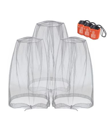 Mosquito Head Nets Gnat Repellant Head Netting for No See Ums Insects Bugs Gnats Biting Midges from Any Outdoor Activities Works over Most Hats Comes with Free Stock Pouches (3pcs Grey)