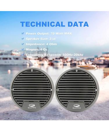 GUZARE Marine Stereo Package | Waterproof Radio with Bluetooth MP3 USB AM FM AUX | 3 Inch x 2 Black Speakers | Black Antenna Included - Buy Online on GoSupps.com