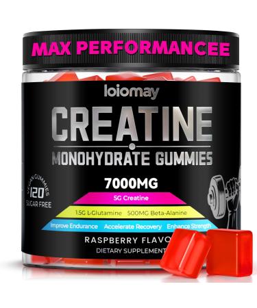 Creatine Monohydrate Gummies Creatine Complex for Men & Women for Improve Endurance Strength & Recovery with L-Glutamine Beta-Alanine Vitamin B12 Sugar-Free Vegan No Bloating GMP-certified Raspberry