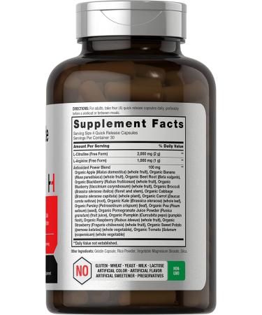 Nitric Oxide Booster 3000mg | 120 Capsules | L Arginine & L Citrulline Blend | Pre Workout Supplement for Men and Women | Non-GMO, Gluten Free | Horbaach - Buy Online on GoSupps.com