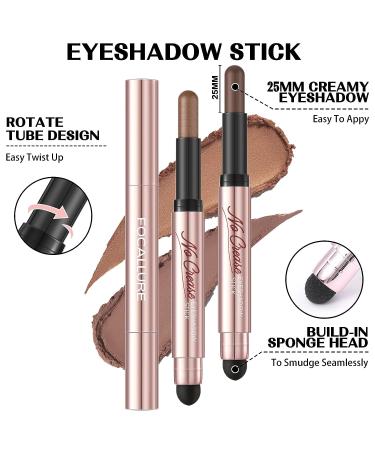 FOCALLURE 2PCS Eyeshadow Stick Set - Shimmer & Matte Cream Pencil Crayon, Long Lasting & Waterproof with Blending Brush - Daily Chocolate - Buy Online on GoSupps.com