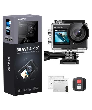 AKASO Brave 4 Pro 4K30FPS Action Camera - 131ft Underwater Camcorder Waterproof Camera with Touch Screen Advanced EIS Remote Control 5X Zoom Underwater Camera Support External Mic