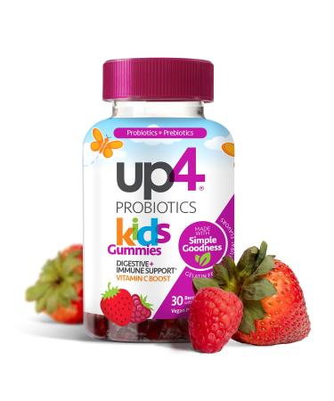 up4 Kids Probiotic Gummies Digestive and Immune Support with Prebiotics and Vitamin C Gelatin Free Gluten Free and Non-GMO For Ages 3 30 count Kids Probiotic (30 Count)