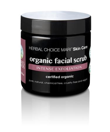 Facial(Face) Scrub Organic by Herbal Choice Mari (4 Fl Oz Jar) - Intense Exfoliating Face scrub and Wash with Brown Sugar Sea Salt Shea Butter and Grape Seed - For Dry Skin - No Toxic Chemicals