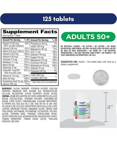 Equate Adult 50+ One Daily Complete Multivitamin Multimineral Supplement Tablets Healthy Brain* - Compare to Centrum Silver 125 Pills (Pack of 1) VSL-Shops - Buy Online on GoSupps.com