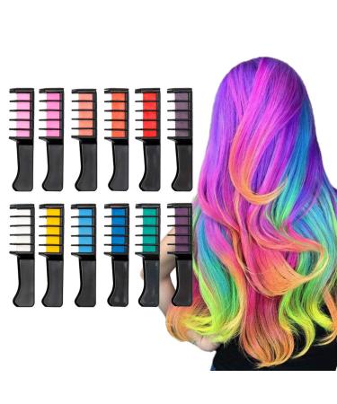 Hair Chalk Comb 12 Colors Temporary Washable Hair Color Girls Gifts Brush Set for Kids Boys & Girls Hair Dyeing Party Christmas and DIY