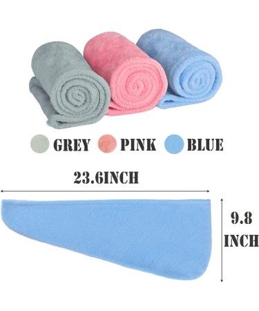 ELLEWIN Microfiber Hair Towel Wrap 3 Pack - Anti-Frizz & Quick Dry Hair Turban - Super Absorbent Hair Towels for Women - Grey/Pink/Blue - Buy Online on GoSupps.com