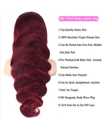 RDFIZZ 22 Inch 99J Burgundy Body Wave Lace Front Wig - Pre Plucked 150% Density Human Hair Wig for Black Women - Dark Burgundy Color - HD Transparent Lace - Buy Online on GoSupps.com