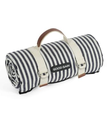 G GOOD GAIN Waterproof Picnic Blanket Portable with Carry Strap for Beach Mat or Family Outdoor Camping Party (A Stripe) Grey a Strip