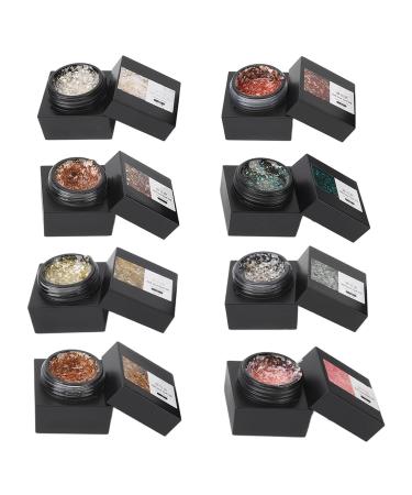 Glitter Gel Nail Polish Solid Gel Nail Polish Sparkly Gel Nail Polish 8 Colors Nail Sand Shell Gel Polish Soak Off UV Gel Polish Set for Home Nail Tech DIY Nail Art