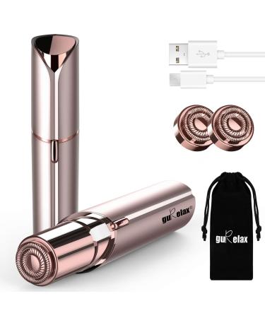 Gurelax Facial Hair Removal for Women, Rechargeable Hair Remover with 2 x Replacement Heads, Painless Hair Removal Device, Electric Razors&Trimmer for Mustache/Chin/Upper Lip Rose Gold Facial Hair Remover(with 2 Replacemen…