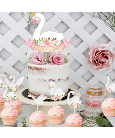 Swan Birthday Party Decorations Swan Birthday Cake Topper 12Pcs Swan Cupcake Topper Swan Themed Party Supplies - Buy Online on GoSupps.com