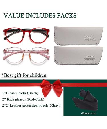 2 Pack Blue Light Glasses for Kids Girls | Anti-Fatigue Computer Game Glasses | Ages 4-14 | Anti Eyestrain & UV Glare Protection | Red & Pink - Buy Online on GoSupps.com