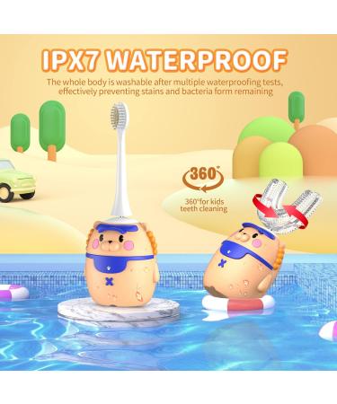 Cartoon Lion Kids Electric U-Shaped Toothbrush | 4 Brush Heads, 5 Smart Modes, IPX7 Waterproof | 360 Cleaning | 60S Reminder | Ages 2-6 - Buy Online on GoSupps.com