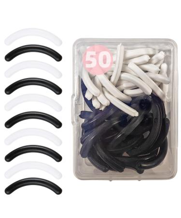 Eyelash Curler Refill Pads - Rubber Silicone Rubber Universal Eye Lash Curler Replacement with Clear Storage Box (Multicolor) (Rubber Black and White -50 Pieces)