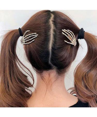 wekicici Skeleton Hand Rhinestone Hair Clip Punk Horror Skull Hairpin for Women and Girls Fashion Gothic Barrette Hair Accessories(2 pcs )  Silver